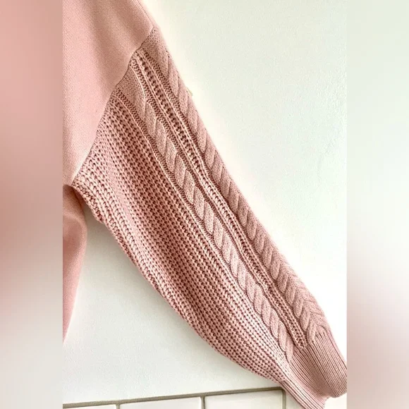 Zesika Pullover Sweater/Sweatshirt w/ Novelty Knit Sleeves Soft Pink Medium - Picture 9 of 12